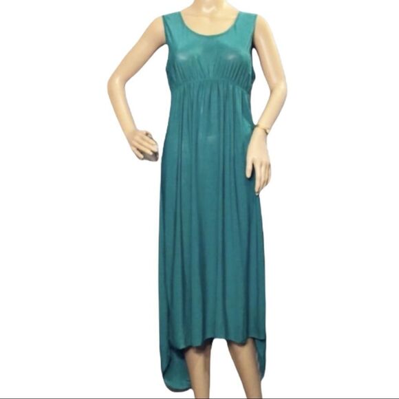 Bright Green Semi Sheer Empire Waist Asymmetrical Maxi Dress Large - Picture 1 of 10